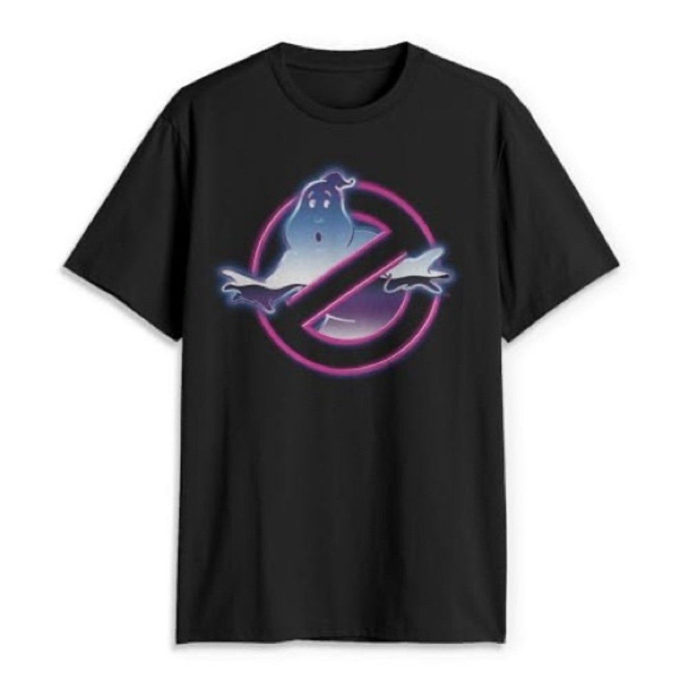 Ghostbusters Neon Logo Graphic T-Shirt Black Unisex Medium NWT